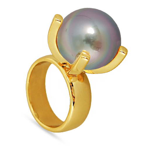 Кольцо (Майорка 16мм серо-коричневая; покрытие золото)