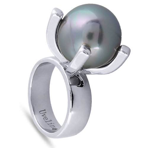 Кольцо (Майорка 16мм серо-голубая; покрытие родий)