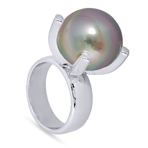 Кольцо (Майорка 16мм серо-коричневая; покрытие родий)