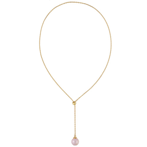Колье (Майорка 14мм холодно-розовая; покрытие золото) 72см