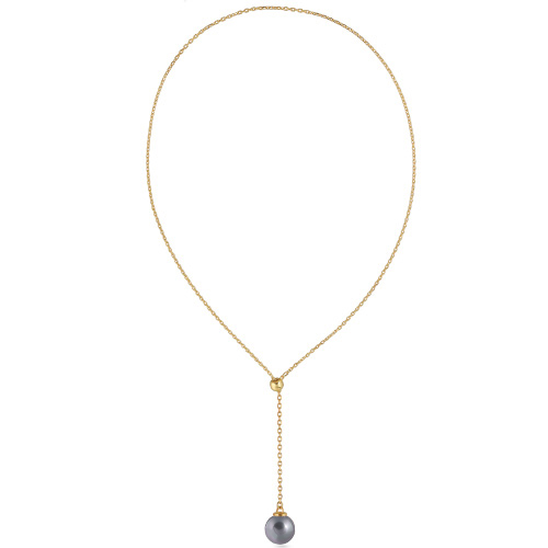 Колье (Майорка 14мм серо- голубая; покрытие золото) 72см