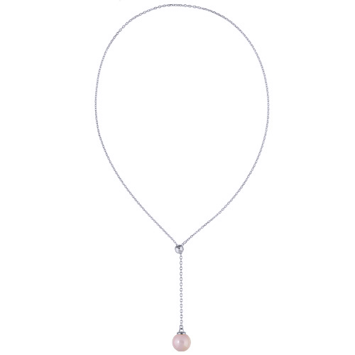 Колье (Майорка 14мм холодно-розовая; покрытие родий) 72см