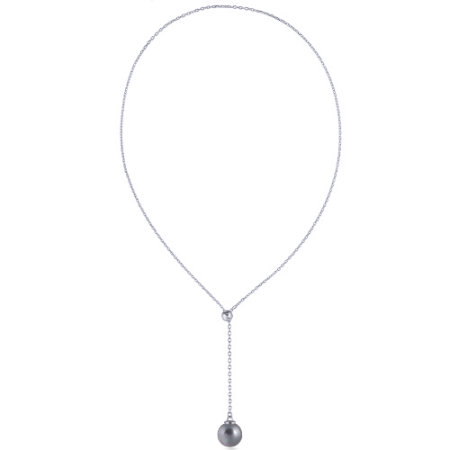 Колье (Майорка 14мм серо-голубая; покрытие родий) 72см