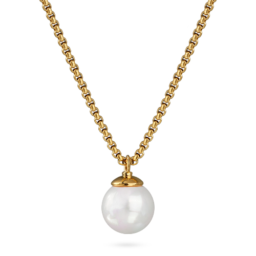 Кулон (Майорка 14мм белая; покрытие золото) 50-57см