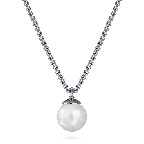 Кулон (Майорка 14мм белая; покрытие родий) 50-57см