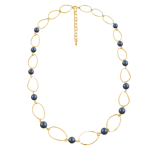 Колье Воздух (Майорка черничная 12мм; покрытие золото) 100см