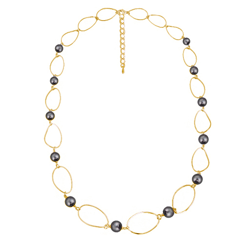 Колье Воздух (Майорка темно-серая 12мм; покрытие золото) 100см