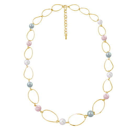 Колье Воздух (Майорка микс 12мм; покрытие золото) 100см