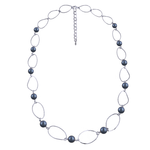 Колье Воздух (Майорка черничная 12мм; покрытие родий) 100см