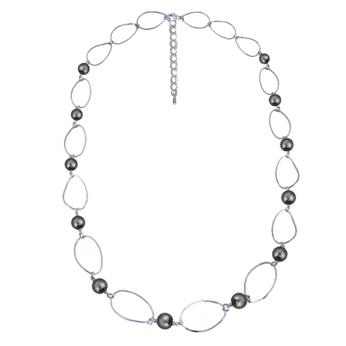 Колье Воздух (Майорка темно-серая 12мм; покрытие родий) 100см