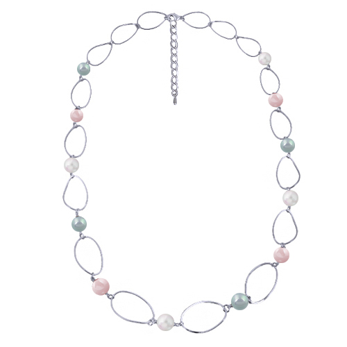 Колье Воздух (Майорка микс 12мм; покрытие родий) 100см