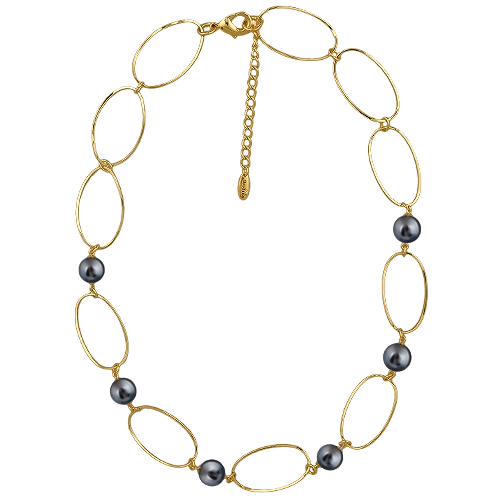 Колье Воздух (Майорка темно-серая 12мм; покрытие золото) 60см