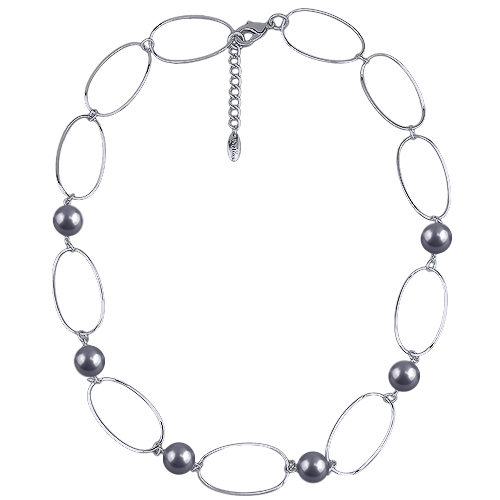 Колье Воздух (Майорка темно-серая 12мм; покрытие родий) 60см