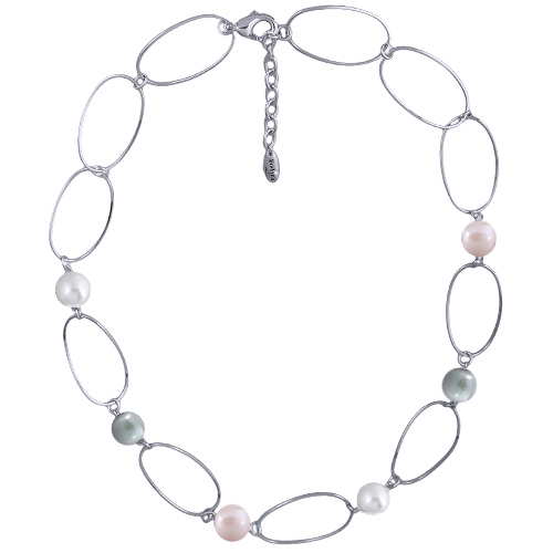 Колье Воздух (Майорка микс 12мм; покрытие родий) 60см