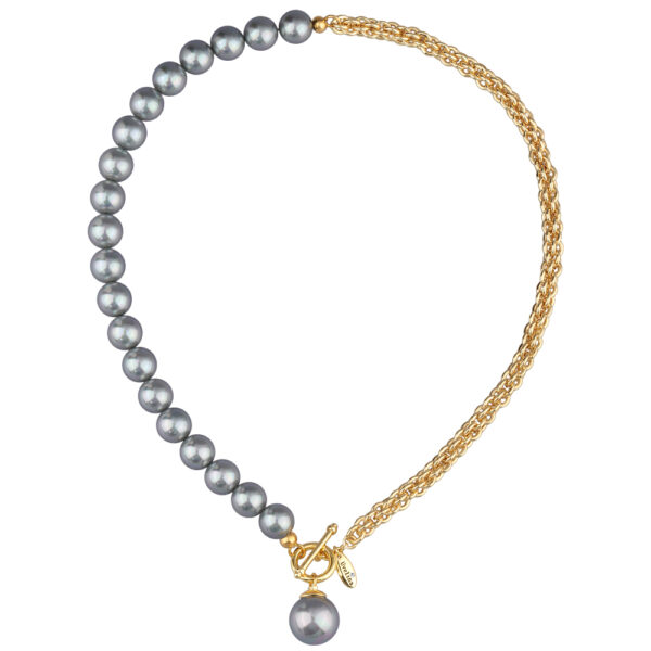 Колье (Майорка серо-голубая 12 и 16мм; покрытие золото) 52см