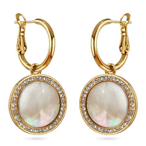 Серьги Амфитрита (перламутр 15мм белый; покрытие золото)