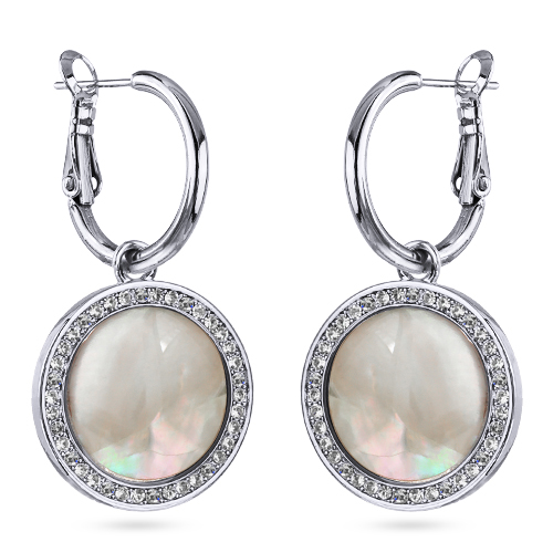 Серьги Амфитрита (перламутр 15мм белый; покрытие родий)