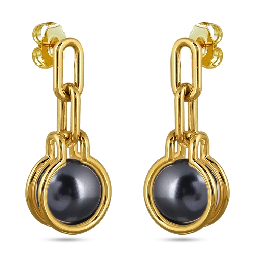 Серьги (Майорка 12мм темно-серая; покрытие золото)