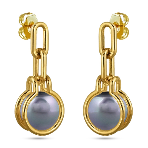 Серьги (Майорка 12мм серо-голубая; покрытие золото)