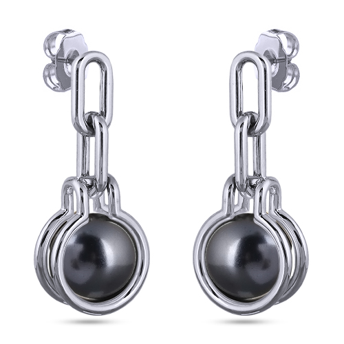 Серьги (Майорка 12мм темно-серая; покрытие родий)