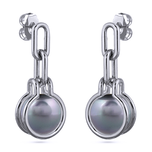 Серьги (Майорка 12мм серо-голубая; покрытие родий)