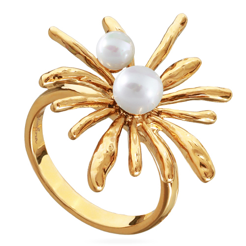 Кольцо Вспышка (Майорка 4-5мм белая; покрытие золото)