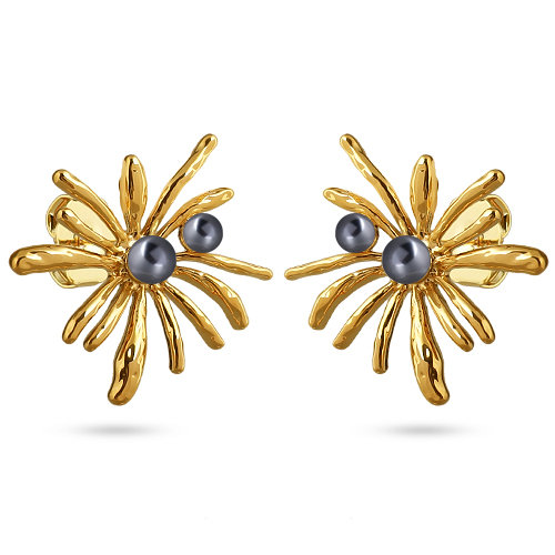 Серьги Вспышка (Майорка 5мм темно-серая; покрытие золото)