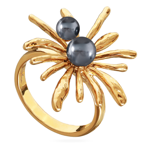 Кольцо Вспышка (Майорка 4-5мм темно-серая; покрытие золото)