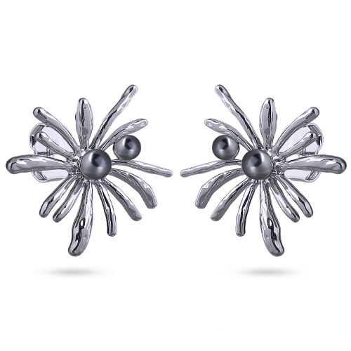 Серьги Вспышка (Майорка 5мм темно-серая; покрытие родий)