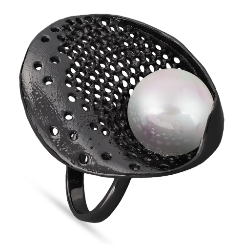 Кольцо (Майорка 14мм белая; покрытие черный родий)