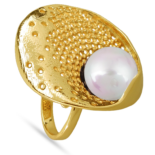 Кольцо (Майорка 14мм белая; покрытие золото)