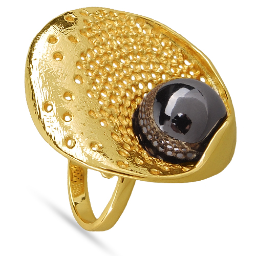 Кольцо (Майорка 14мм черный металлик; покрытие золото)