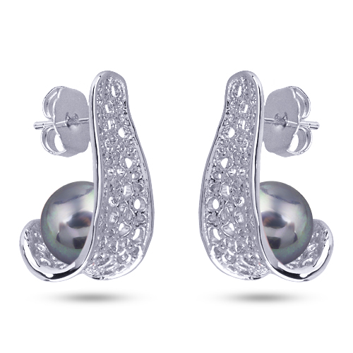 Серьги (Майорка 10мм серо-голубая; покрытие родий)