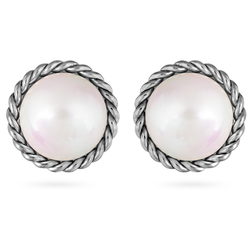 Серьги old money (Майорка 22мм белая; покрытие античное серебро)