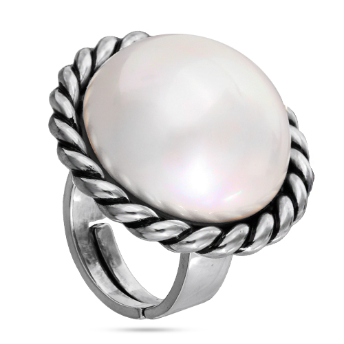 Кольцо old money (Майорка 22мм белая; покрытие античное серебро)