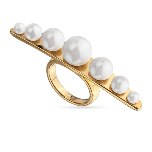 Кольцо Просекко (Майорка 4-10мм белая; покрытие золото)