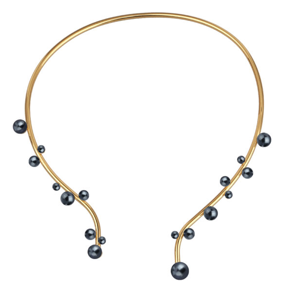 Колье Просекко (Майорка 4-10мм темно-серая; покрытие золото)