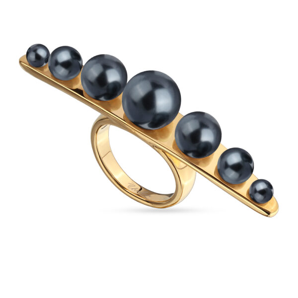 Кольцо Просекко (Майорка 4-10мм темно-серая; покрытие золото)