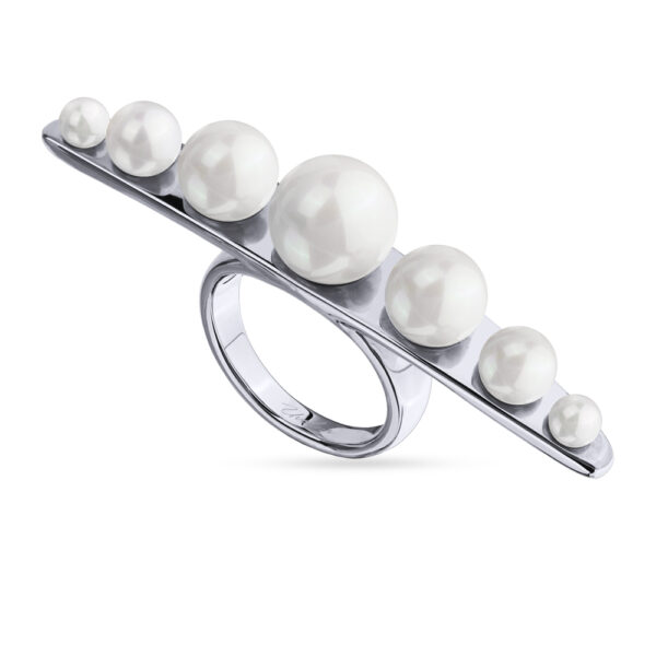 Кольцо Просекко (Майорка 4-10мм белая; покрытие родий)