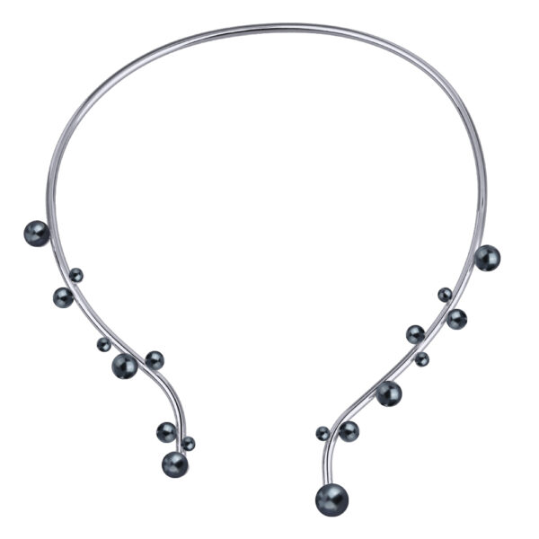 Колье Просекко (Майорка 4-10мм темно-серая; покрытие родий)