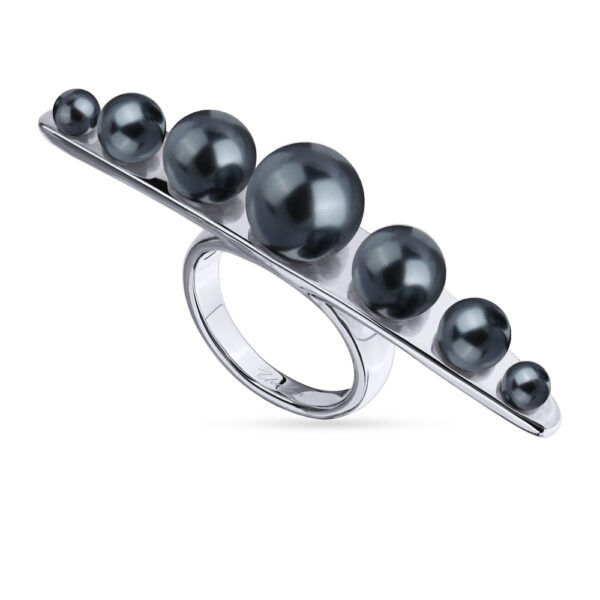 Кольцо Просекко (Майорка 4-10мм темно-серая; покрытие родий)