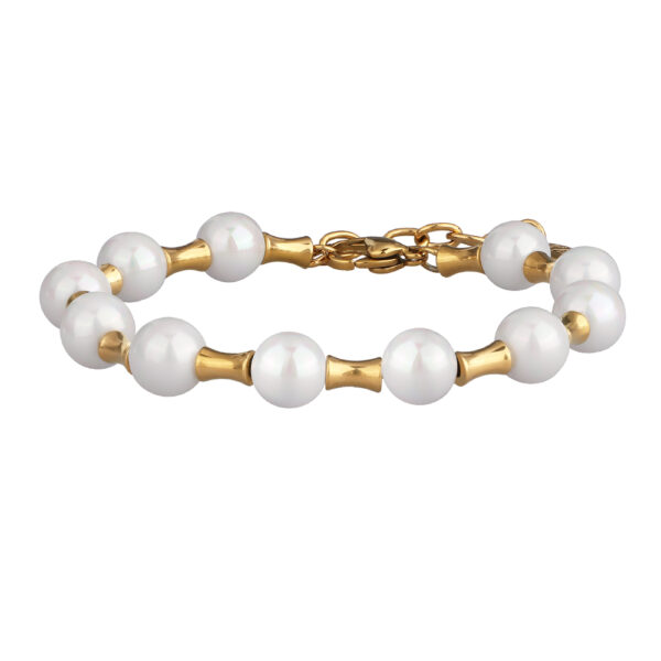 Браслет Акварель (Майорка 8мм белая; покрытие золото) 17-20см