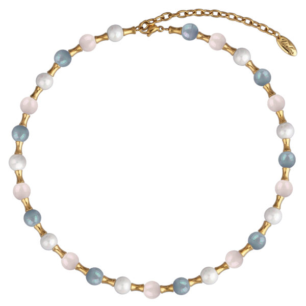 Колье Акварель (Майорка 8мм белая, розовая, голубая; покрытие золото) 40-47см