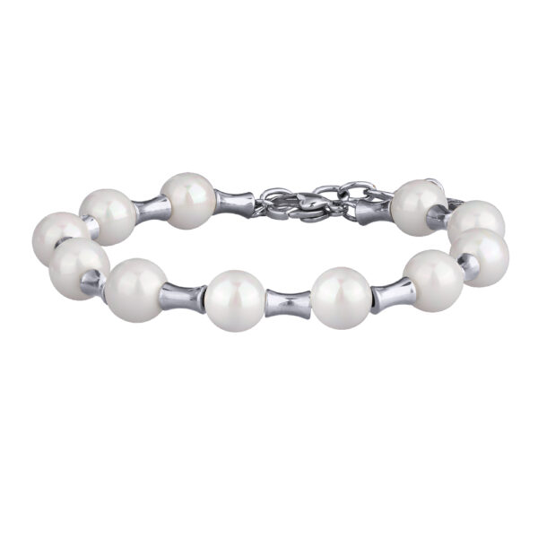 Браслет Акварель (Майорка 8мм белая; покрытие родий) 17-20см