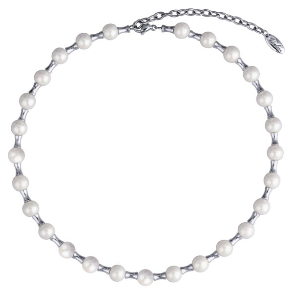 Колье Акварель (Майорка 8мм белая; покрытие родий) 40-47см