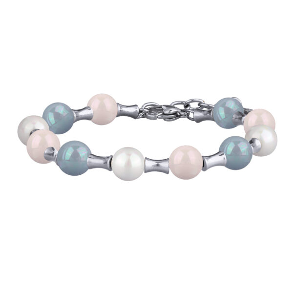 Браслет Акварель (Майорка 8мм белая, розовая, голубая; покрытие родий) 17-20см