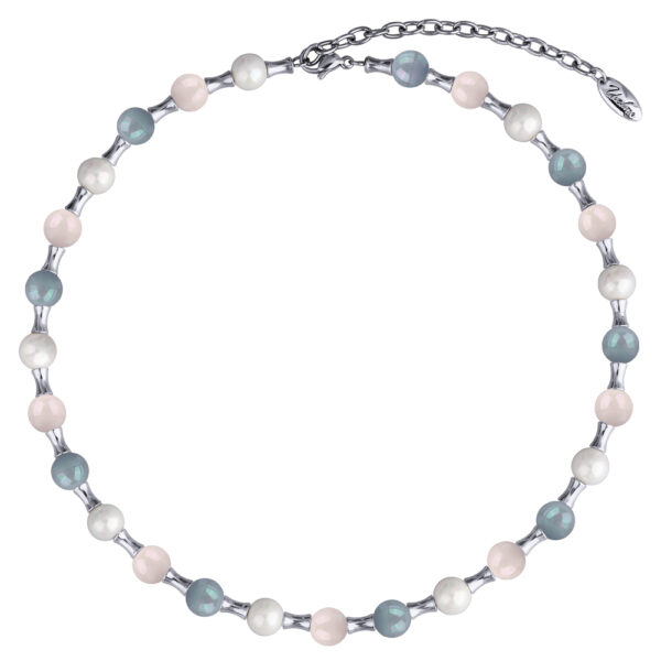 Колье Акварель (Майорка 8мм белая, розовая, голубая; покрытие родий) 40-47см