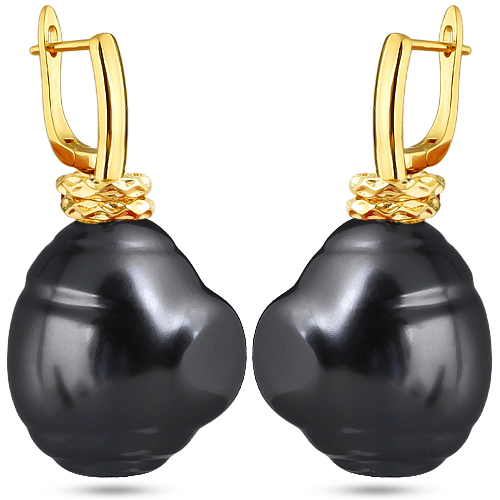 Серьги (Майорка 18мм темно-серая; покрытие золото)