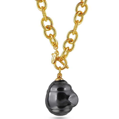 Кулон Якорь (Майорка 18мм темно-серая; покрытие золото) 80см