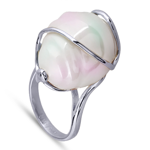 Кольцо (Майорка 18мм барочная белая; покрытие родий)
